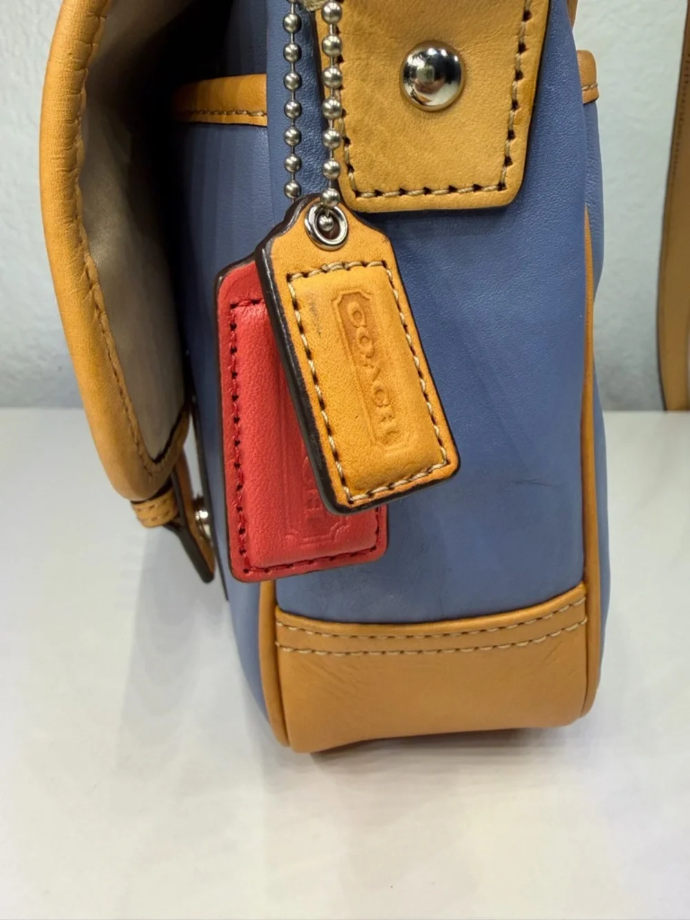 Coach Park Colorblock Leather Crossbody - Red, Blue & Tan Trim #F23383 - Picture 4 of 15